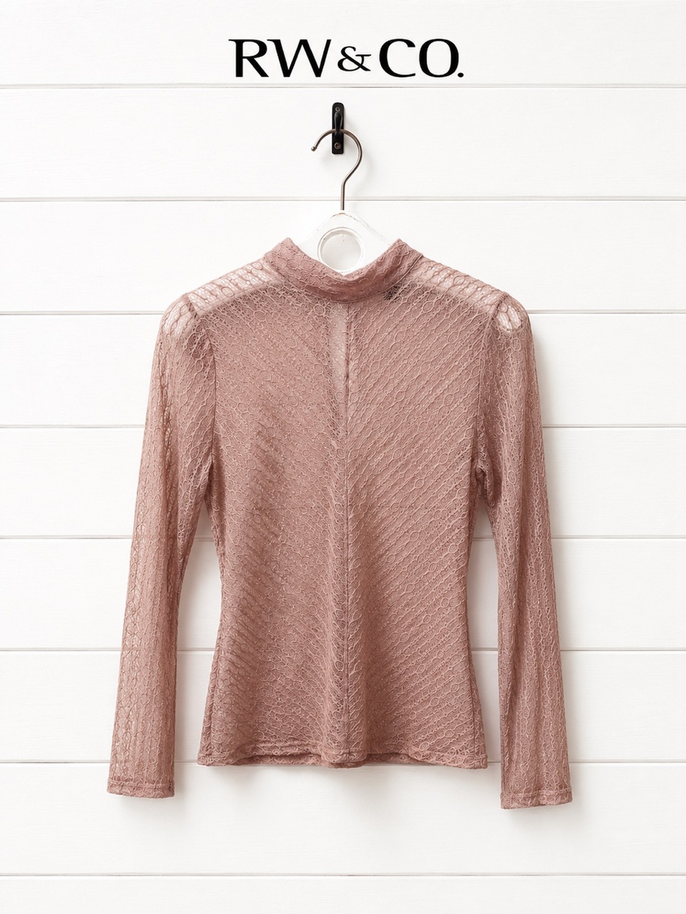 RW&CO Blush Pink Lace Mock Neck Top Size M